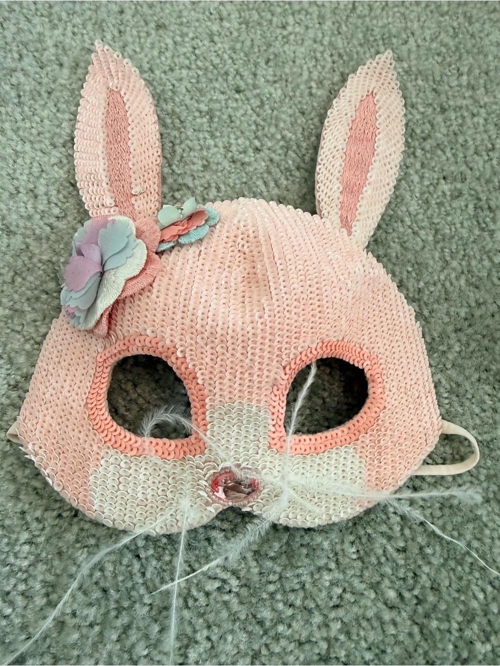 Tutu Du Monde Pink and White Easter Bunny Sequin Kids Face Mask embellished